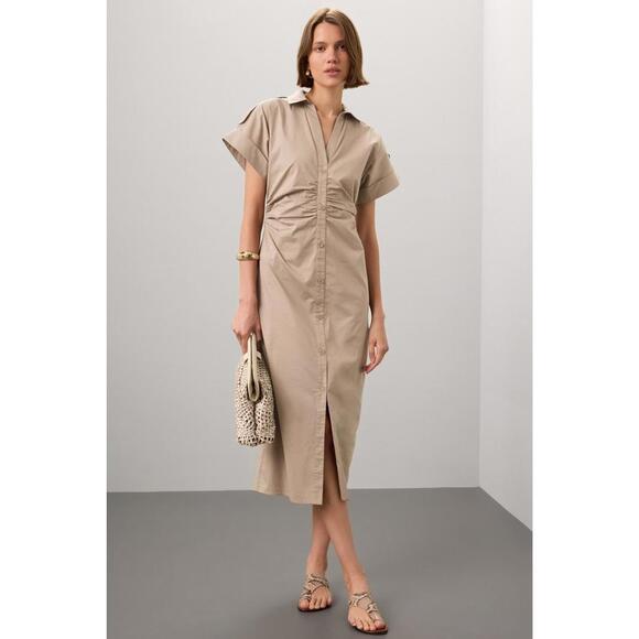 Dresses & Skirts - Saunders x RTR Beige Ruched Shirt Dress Size 6 Good